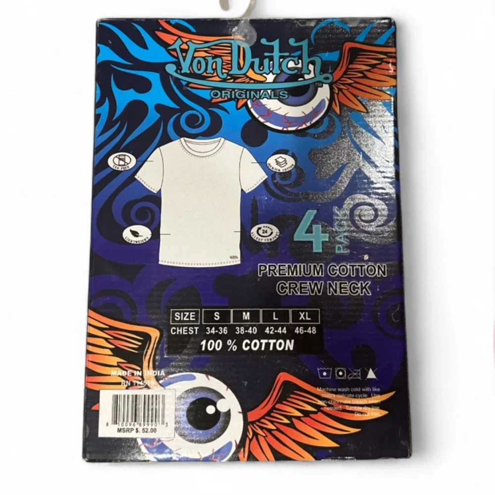 Y2K Von Dutch 4-Pack White Cotton Crew Neck Tee Size Men’s Large (NWT)